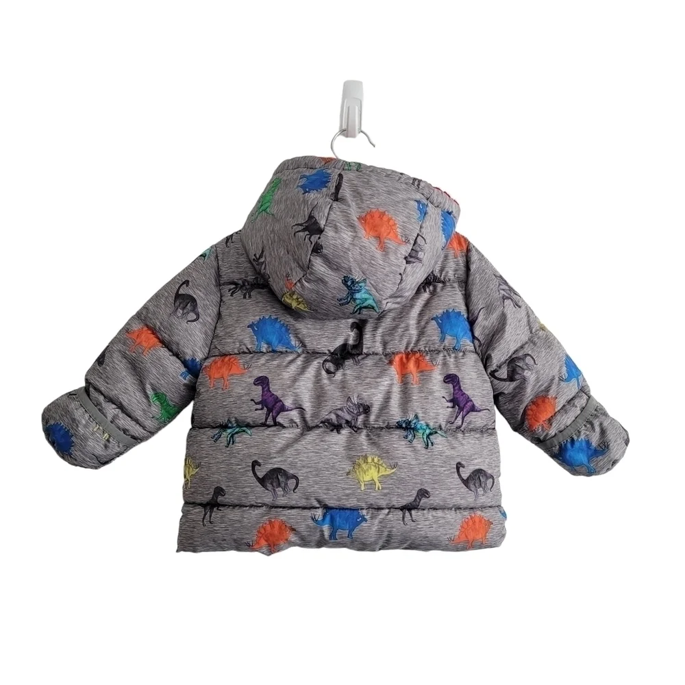 Swiss Tech 12 Months Gray Dinosaur Full‎ Zip Puffer Jacket